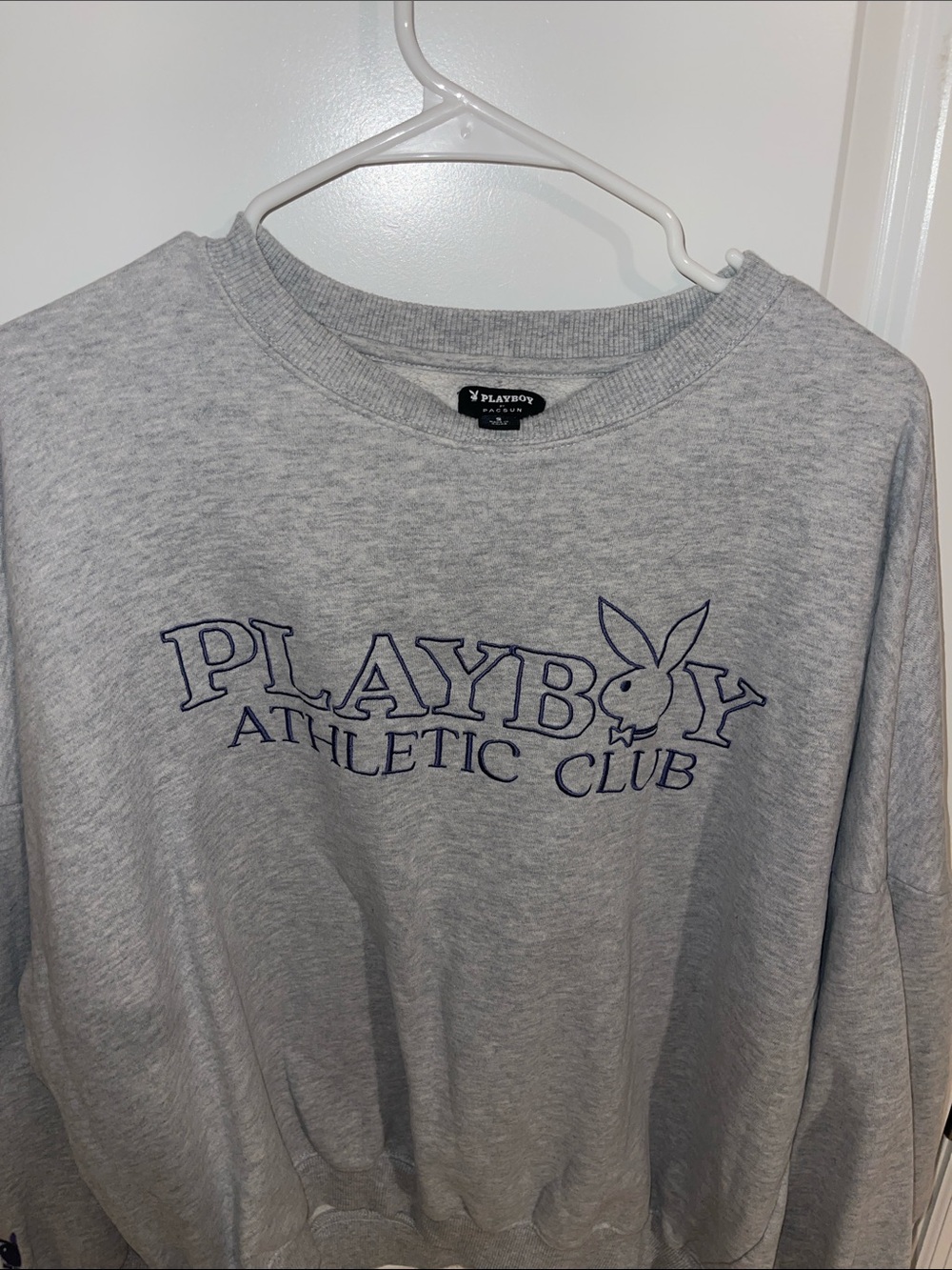 PacSun Gray Crewneck Sweatshirt with Navy Playboy Athletic Club Logo